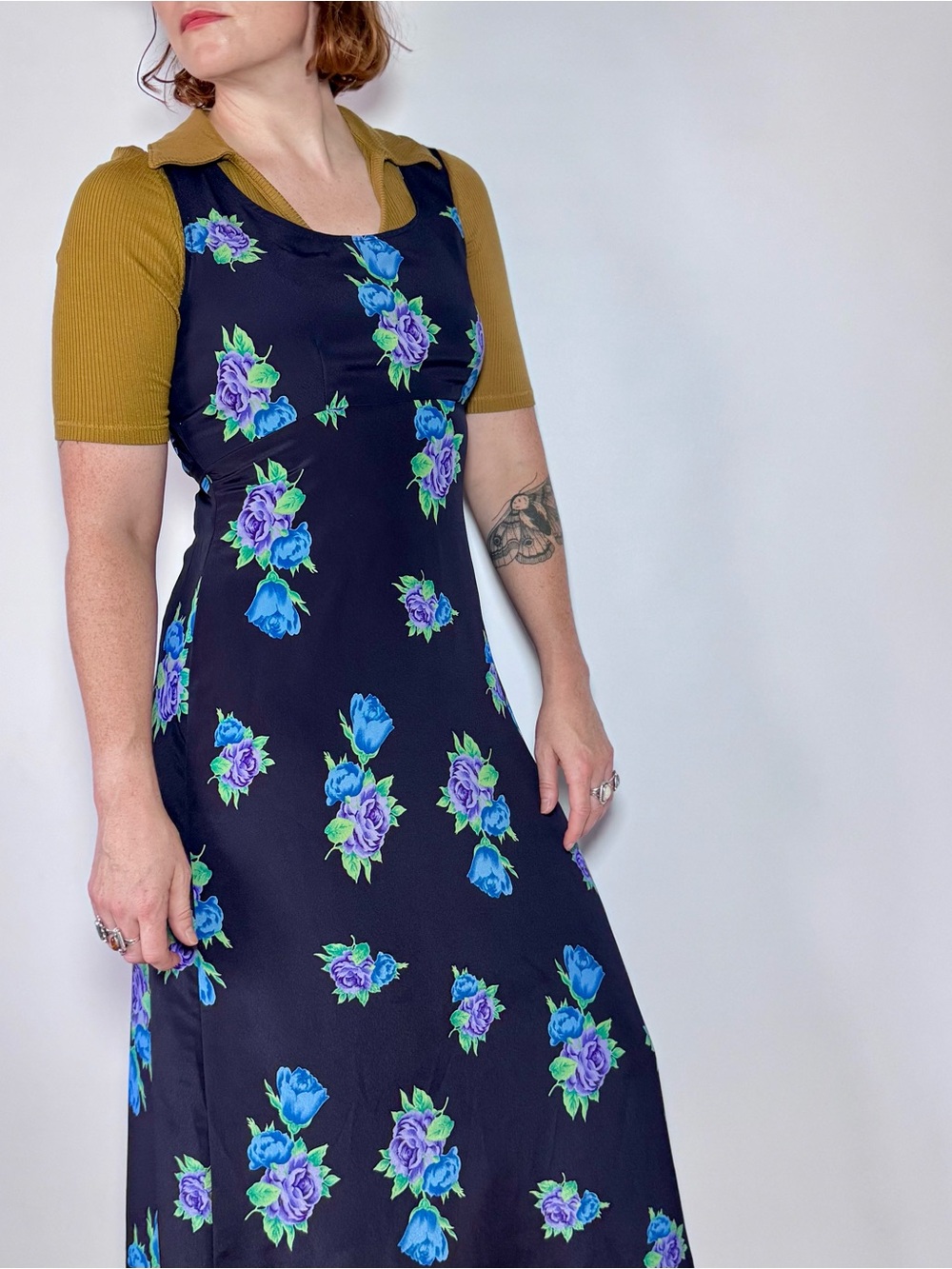 Navy Floral Maxi Dress with Blue & Purple Roses